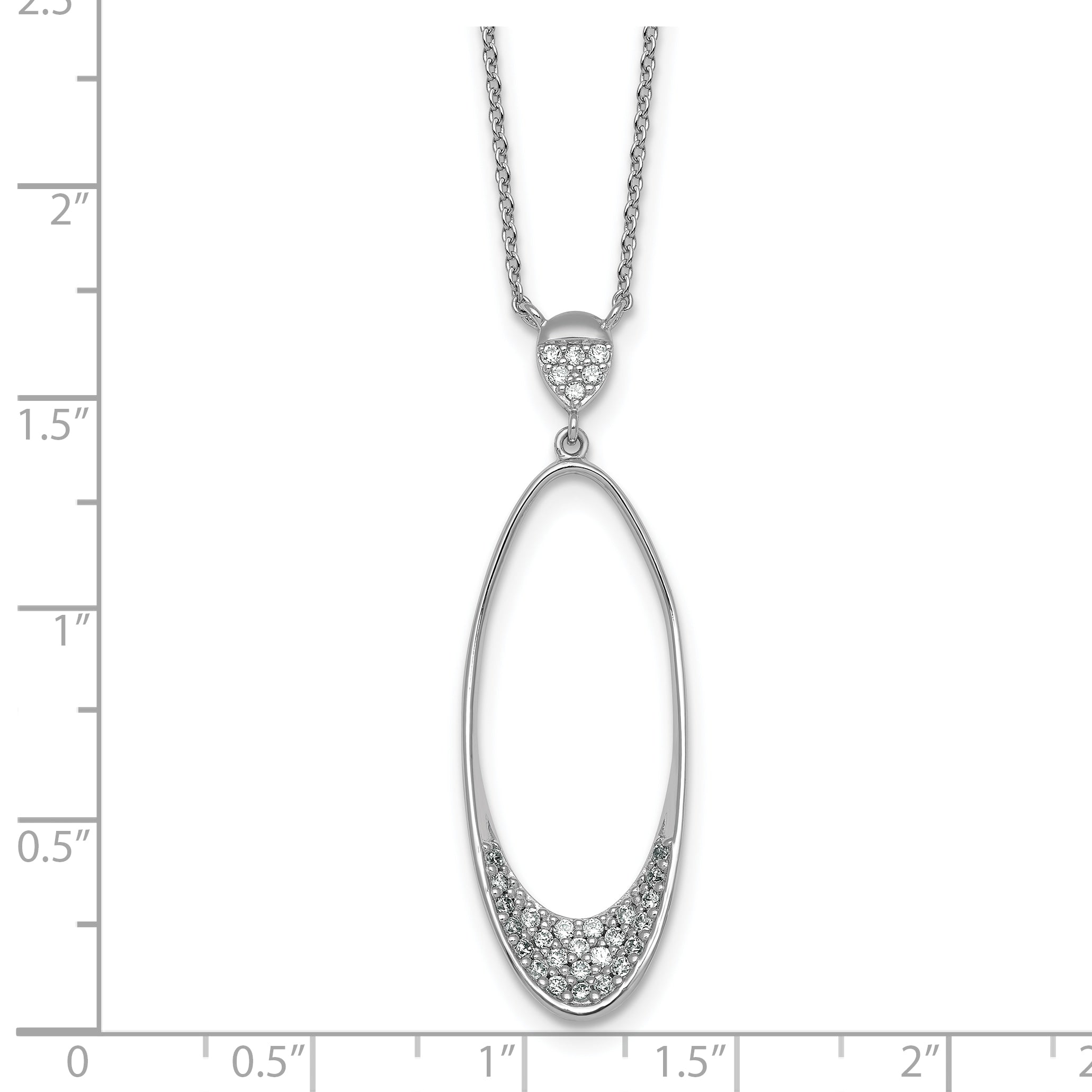 Sterling Silver Rhodium-plated Polished CZ Oval 17.75 Inch Necklace