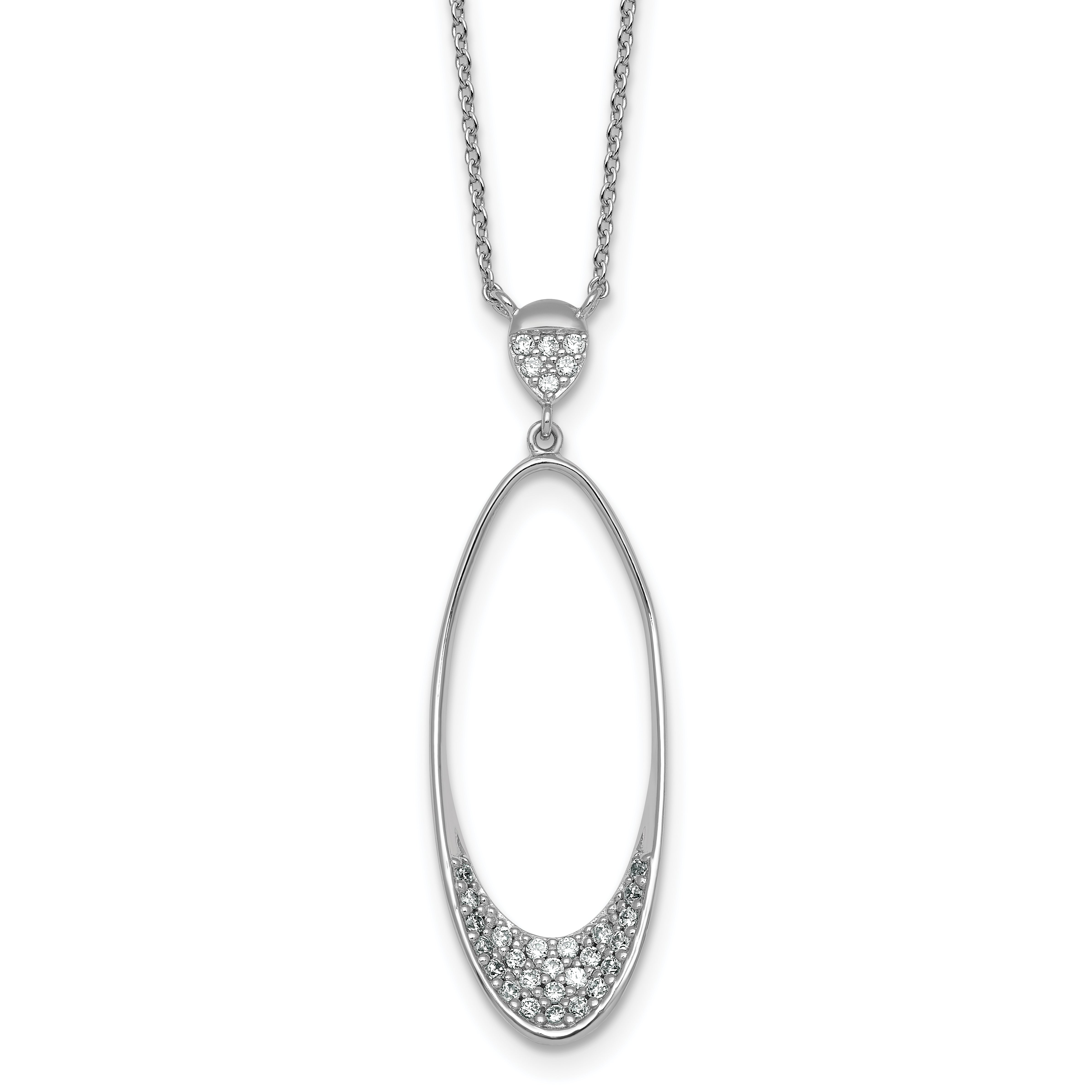 Sterling Silver Rhodium-plated Polished CZ Oval 17.75 Inch Necklace
