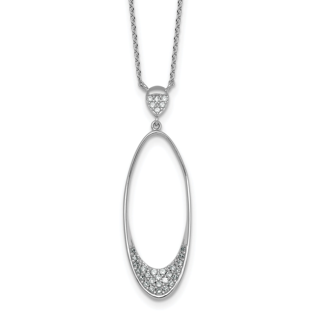 Sterling Silver Rhodium-plated Polished CZ Oval 17.75 Inch Necklace