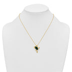 Sterling Silver Gold-tone CZ and Lab Created Malachite Frog 18 inch Necklace