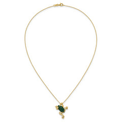 Sterling Silver Gold-tone CZ and Lab Created Malachite Frog 18 inch Necklace