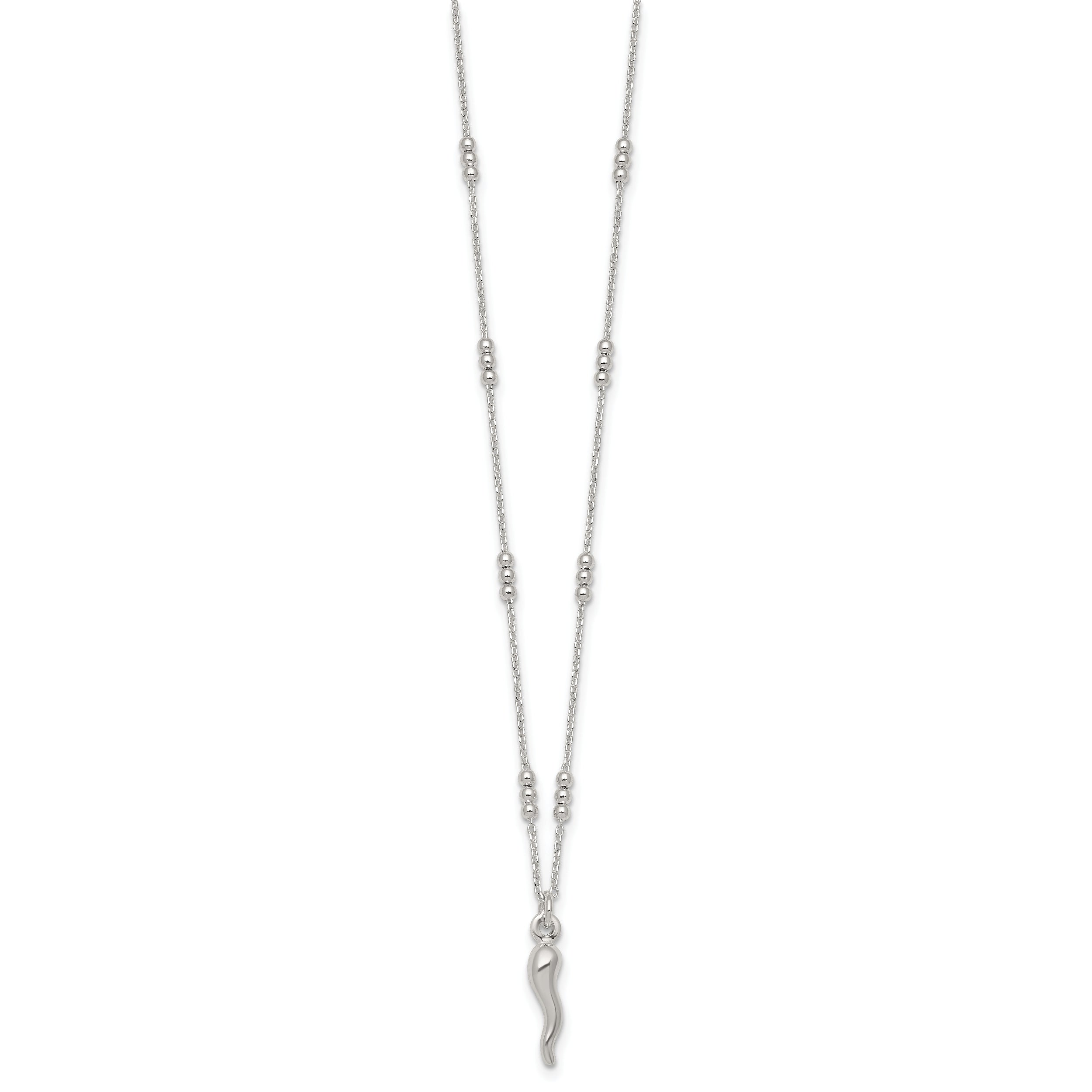 Sterling Silver Polished and Beaded Italian Horn 18 Inch Necklace