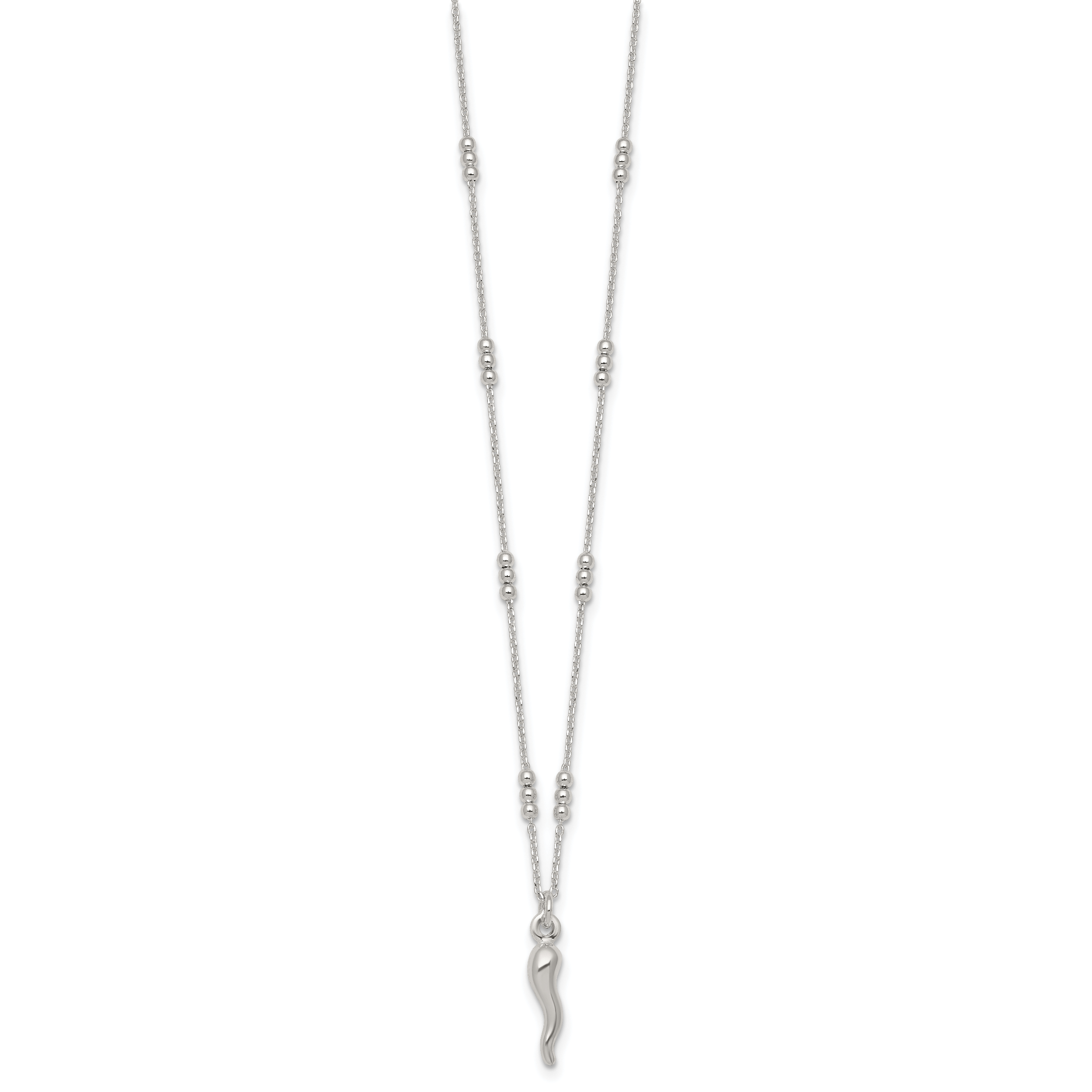 Sterling Silver Polished and Beaded Italian Horn 18 Inch Necklace Secondary image