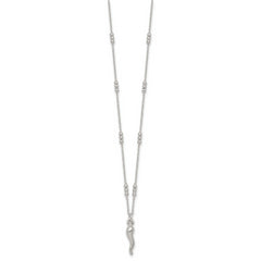 Sterling Silver Polished and Beaded Italian Horn 18 Inch Necklace