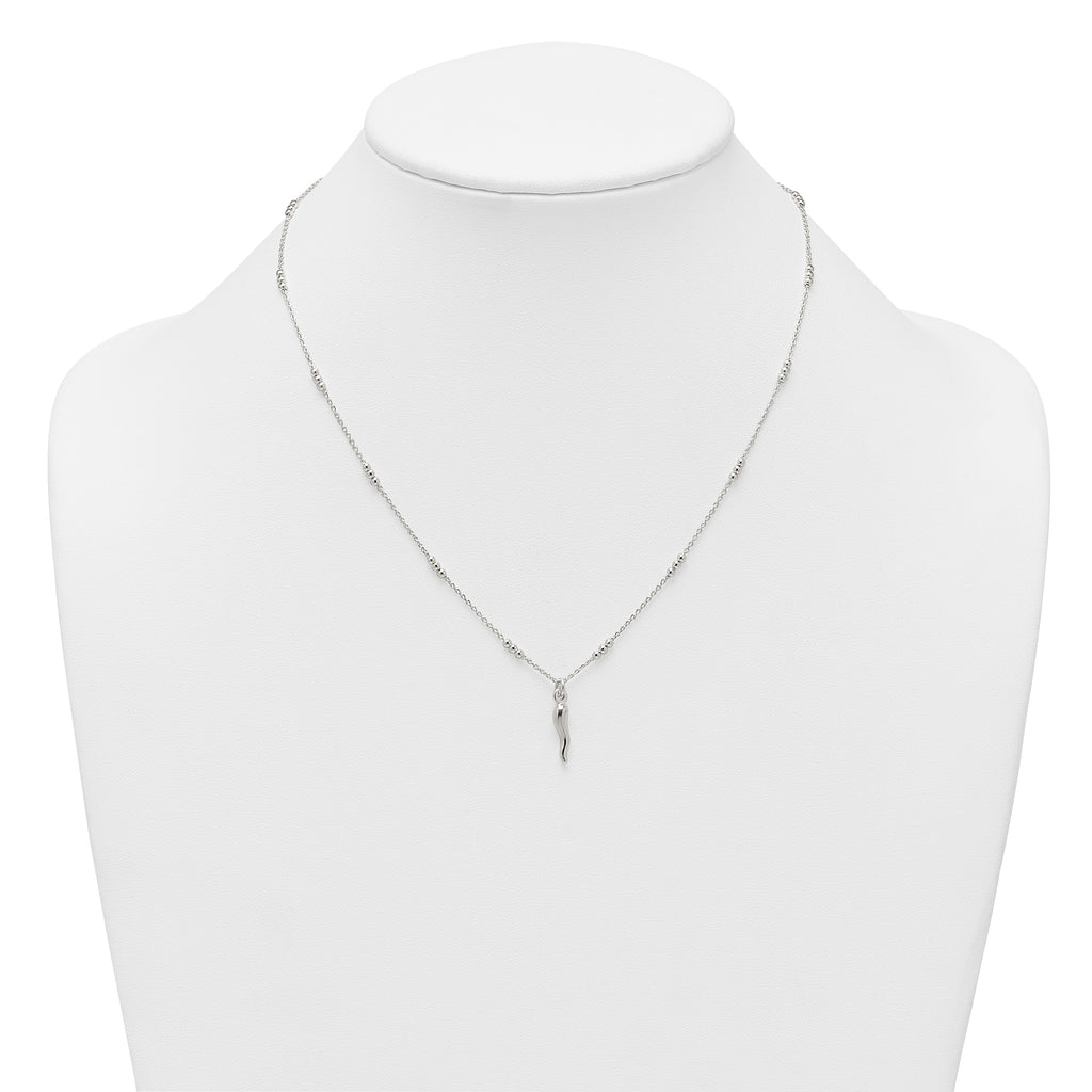 Sterling Silver Polished and Beaded Italian Horn 18 Inch Necklace