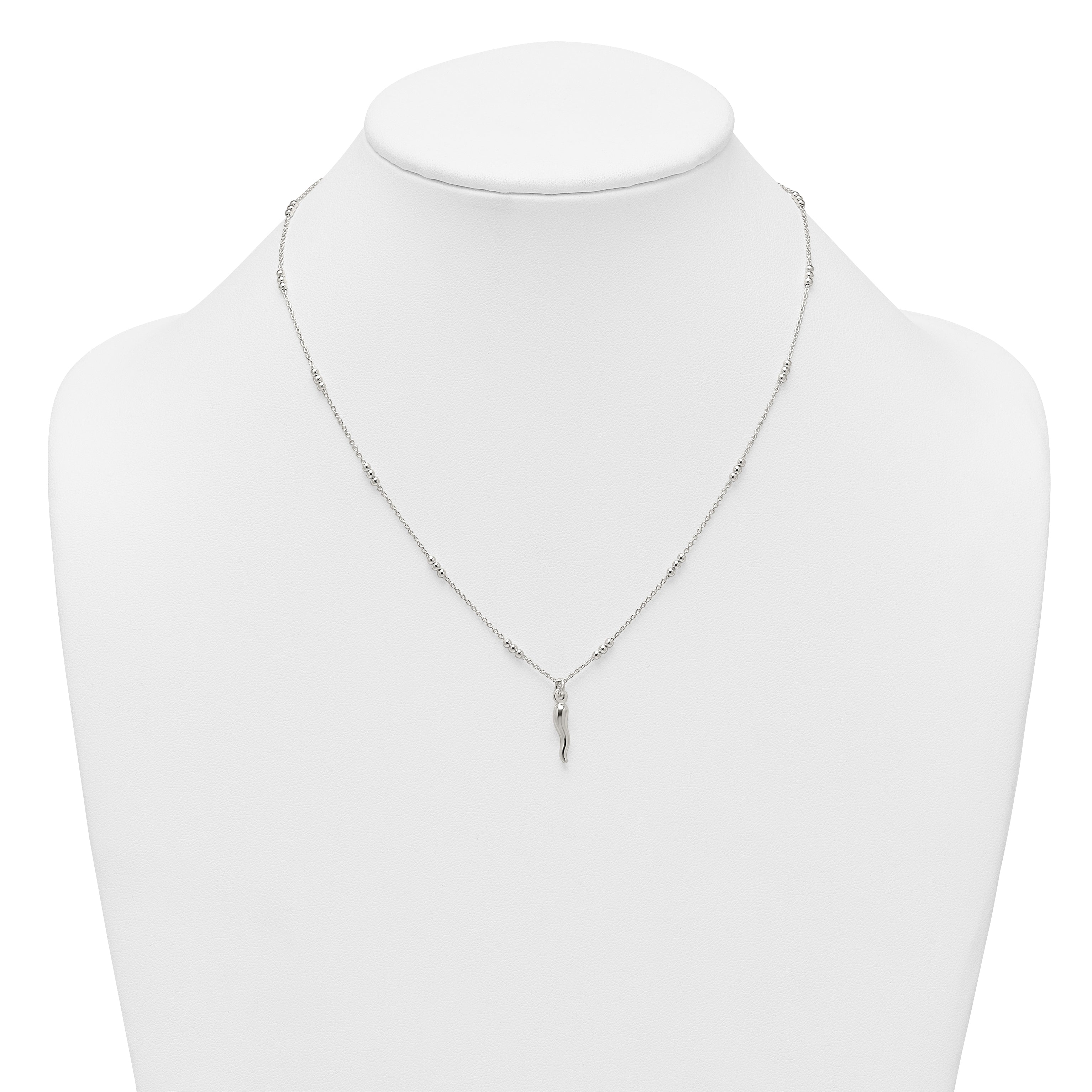 Sterling Silver Polished and Beaded Italian Horn 18 Inch Necklace