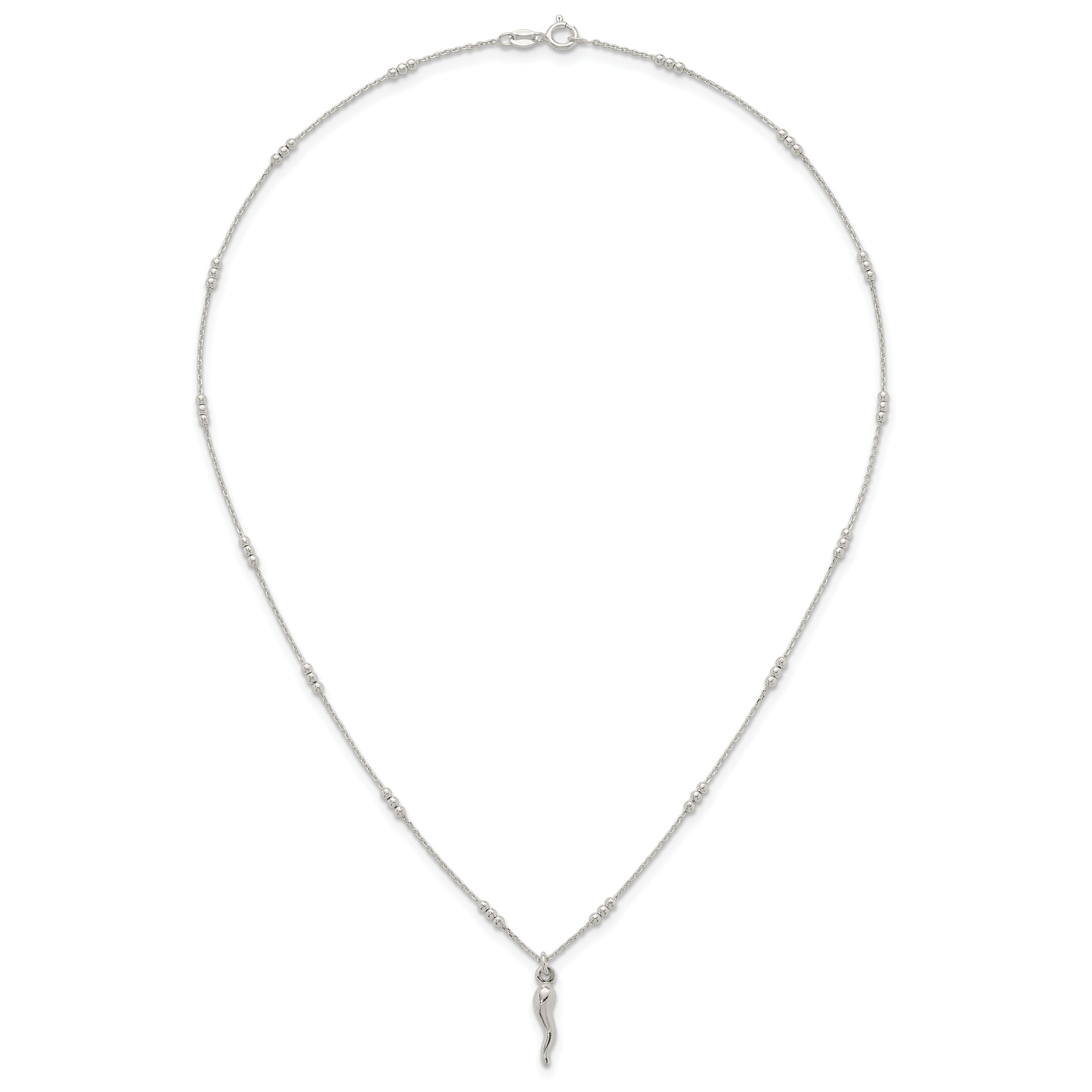 Sterling Silver Polished and Beaded Italian Horn 18 Inch Necklace