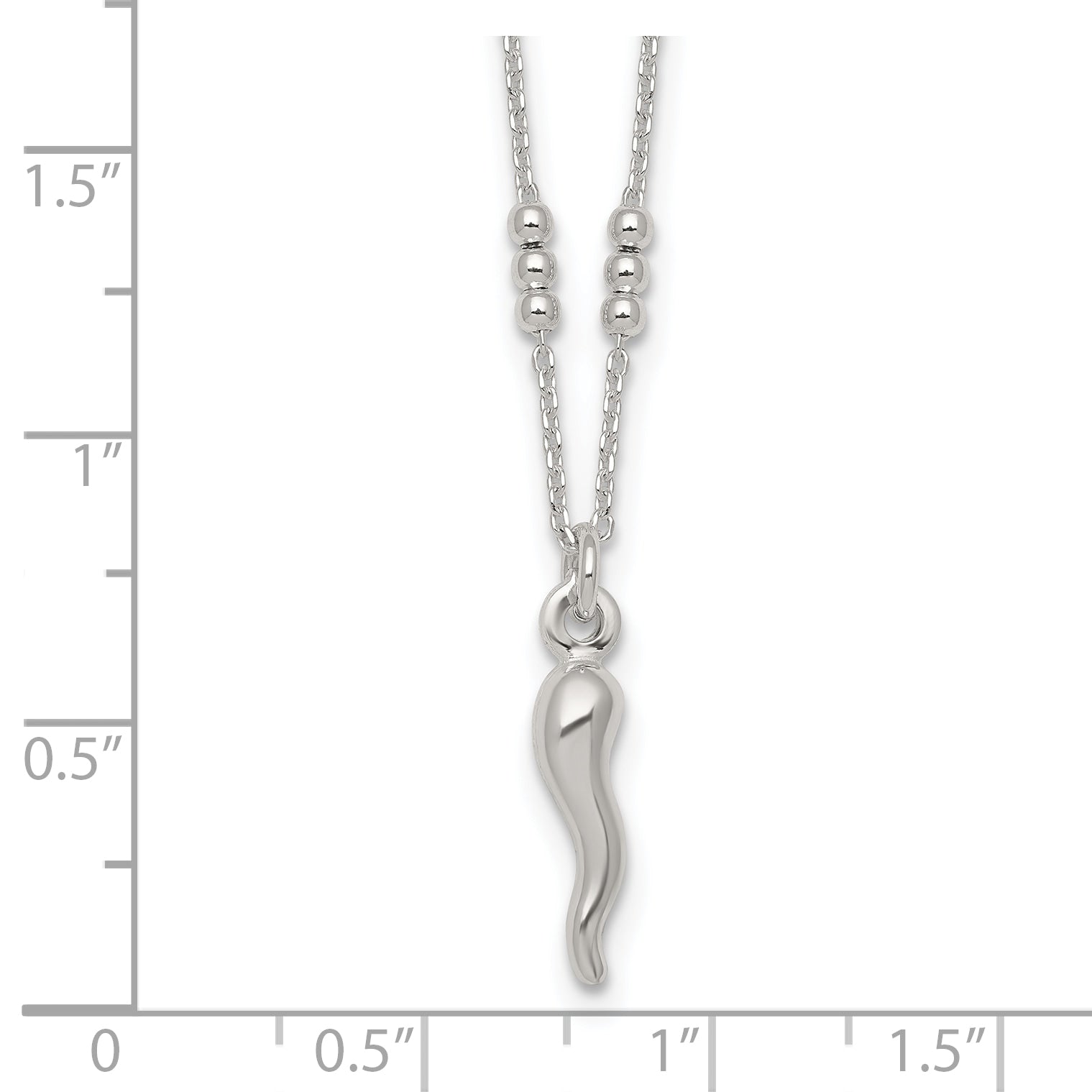 Sterling Silver Polished and Beaded Italian Horn 18 Inch Necklace