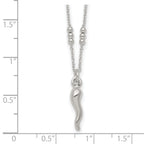 Sterling Silver Polished and Beaded Italian Horn 18 Inch Necklace