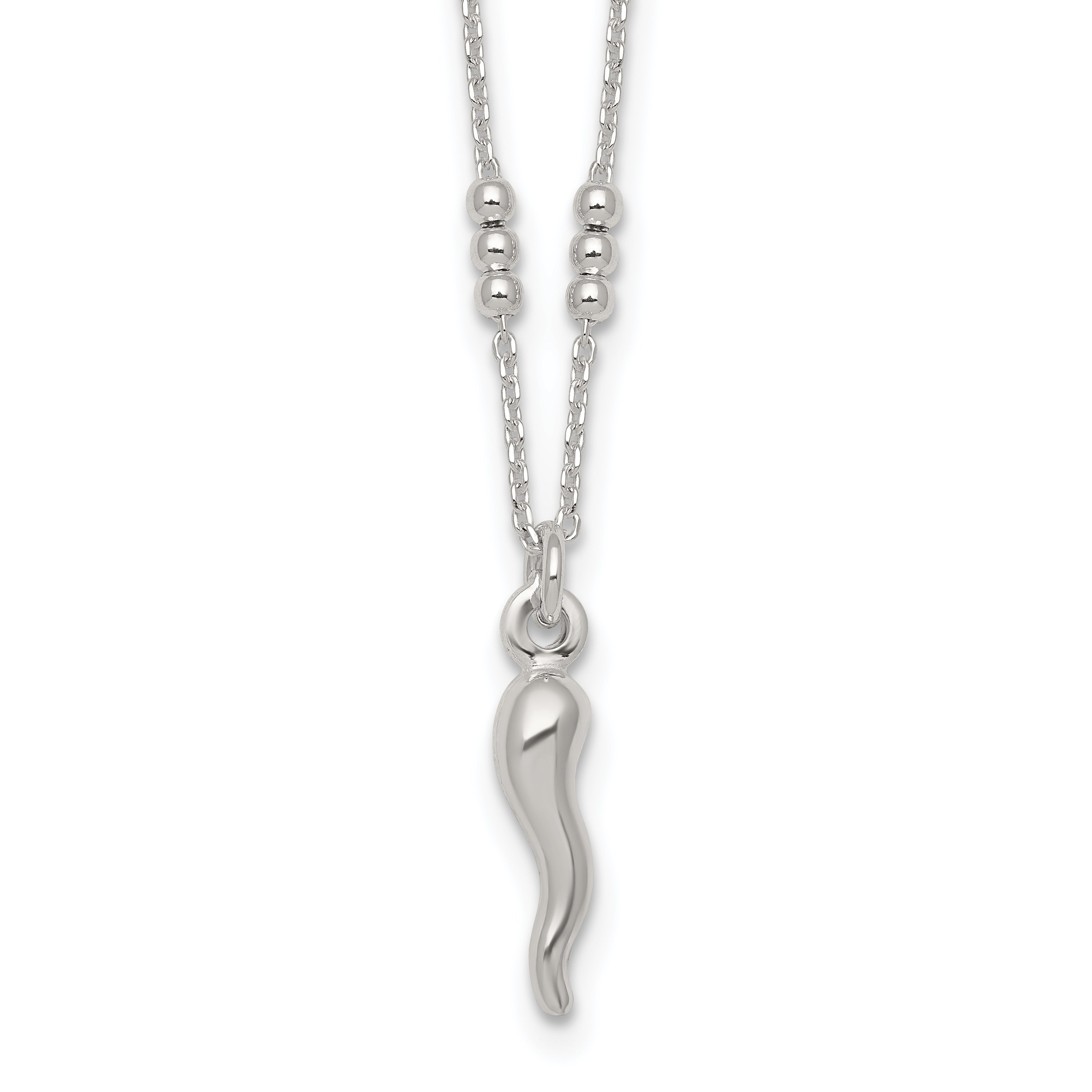 Sterling Silver Polished and Beaded Italian Horn 18 Inch Necklace