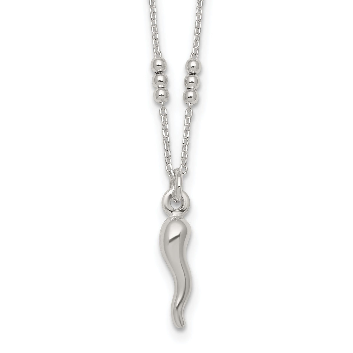 Beaded Italian Horn Necklace in Sterling Silver, 18 Inch - Sophia Jewelers Main image