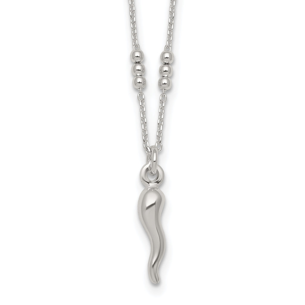 Sterling Silver Polished and Beaded Italian Horn 18 Inch Necklace