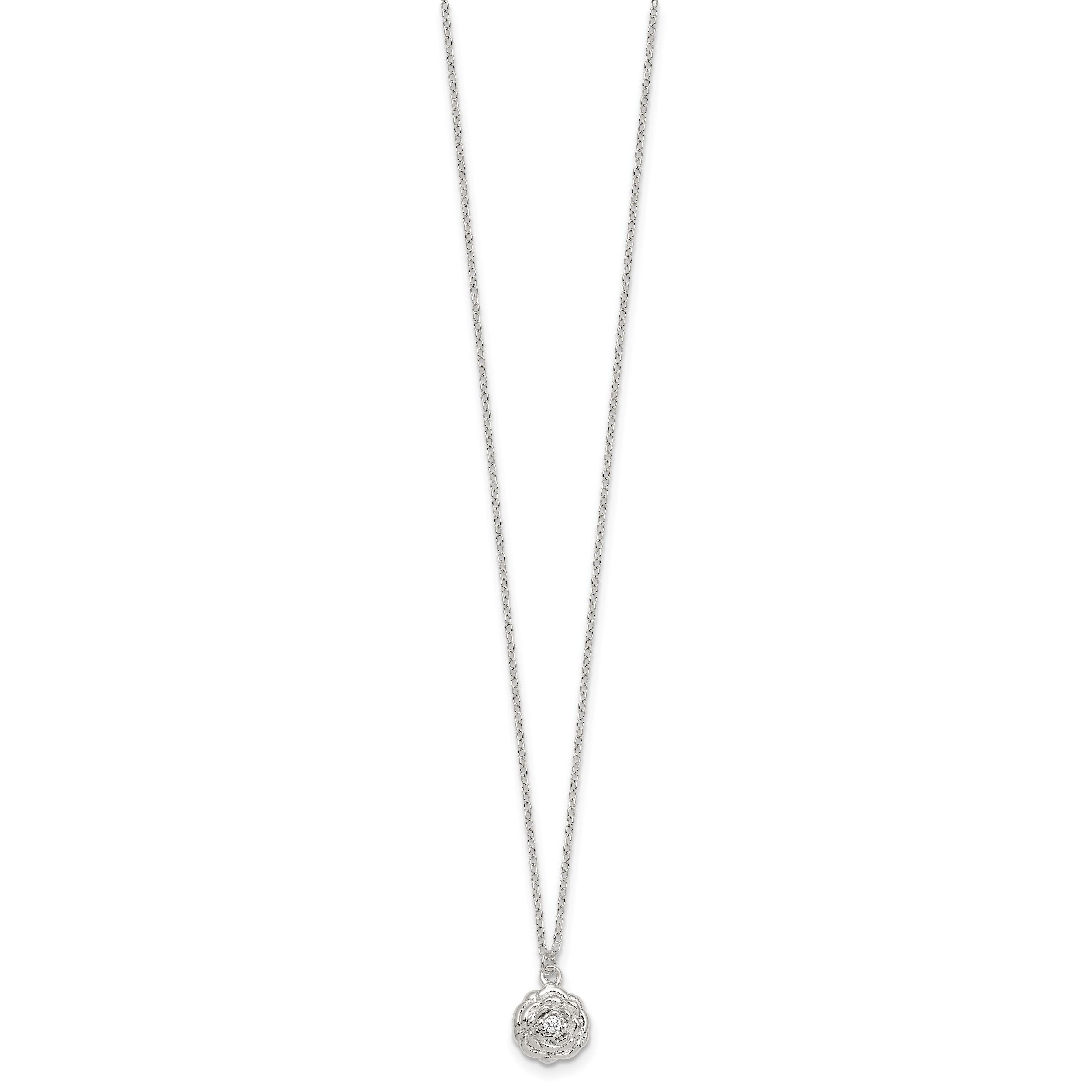 Sterling Silver Polished CZ Flower 16 Inch with 2 Inch Extension Necklace Secondary image