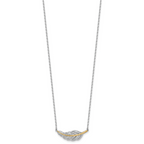 Sterling Silver Rhodium-plated with 14k Accent Polished CZ Feather 16 inch with 2 inch Extension Necklace