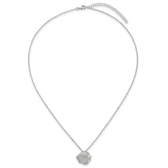 Sterling Silver Polished and Grooved CZ Fish 16 Inch with 2 Inch Extension Necklace