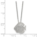 Sterling Silver Polished and Grooved CZ Fish 16 Inch with 2 Inch Extension Necklace