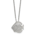 Sterling Silver Polished and Grooved CZ Fish 16 Inch with 2 Inch Extension Necklace