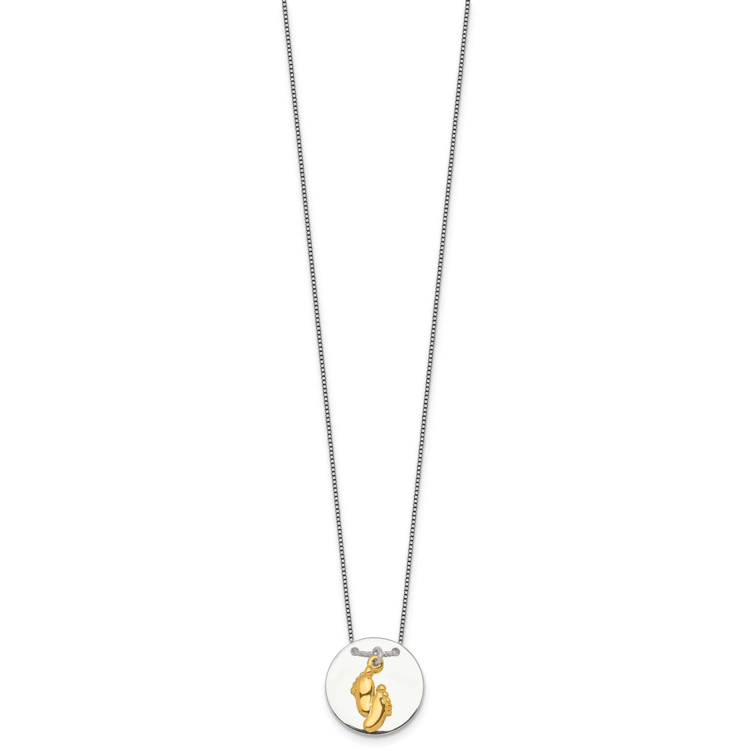 Sterling Silver with Gold-tone Polished Footprint Dangle on Disc 16 inch Necklace Secondary image