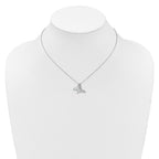 Sterling Silver Rhodium-plated Polished Mother of Pearl and CZ Whale Tails 16 Inch with 2 Inch Extension Necklace