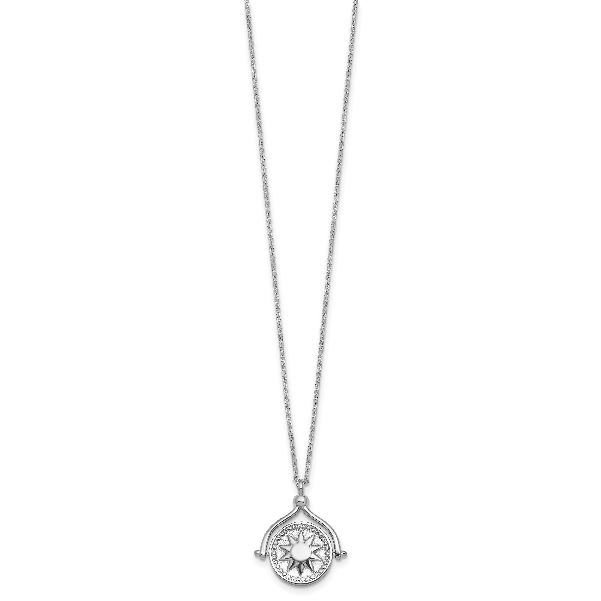 Sterling Silver Rhodium-plated Sun Front/Moon and Star Back Reversible Spinning Pendant 18 inch Necklace