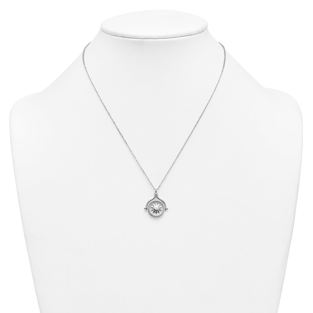 Sterling Silver Rhodium-plated Sun Front/Moon and Star Back Reversible Spinning Pendant 18 inch Necklace