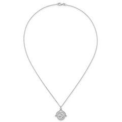 Sterling Silver Rhodium-plated Sun Front/Moon and Star Back Reversible Spinning Pendant 18 inch Necklace