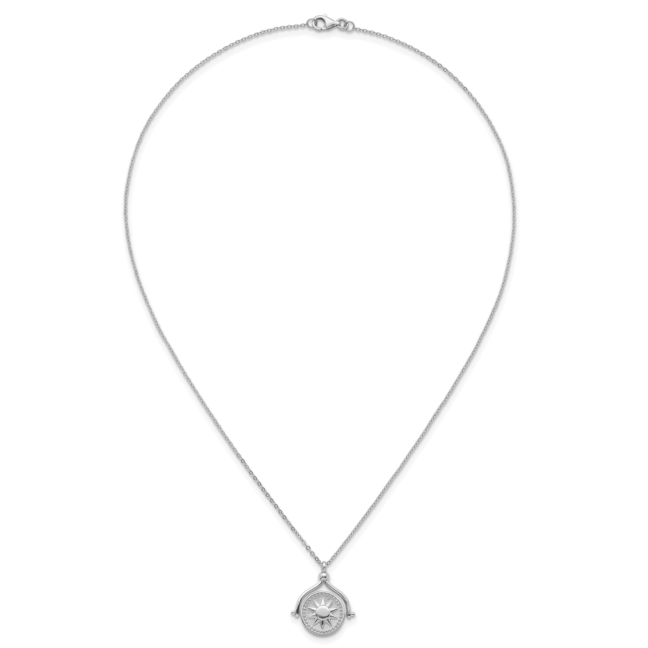 Sterling Silver Rhodium-plated Sun Front/Moon and Star Back Reversible Spinning Pendant 18 inch Necklace