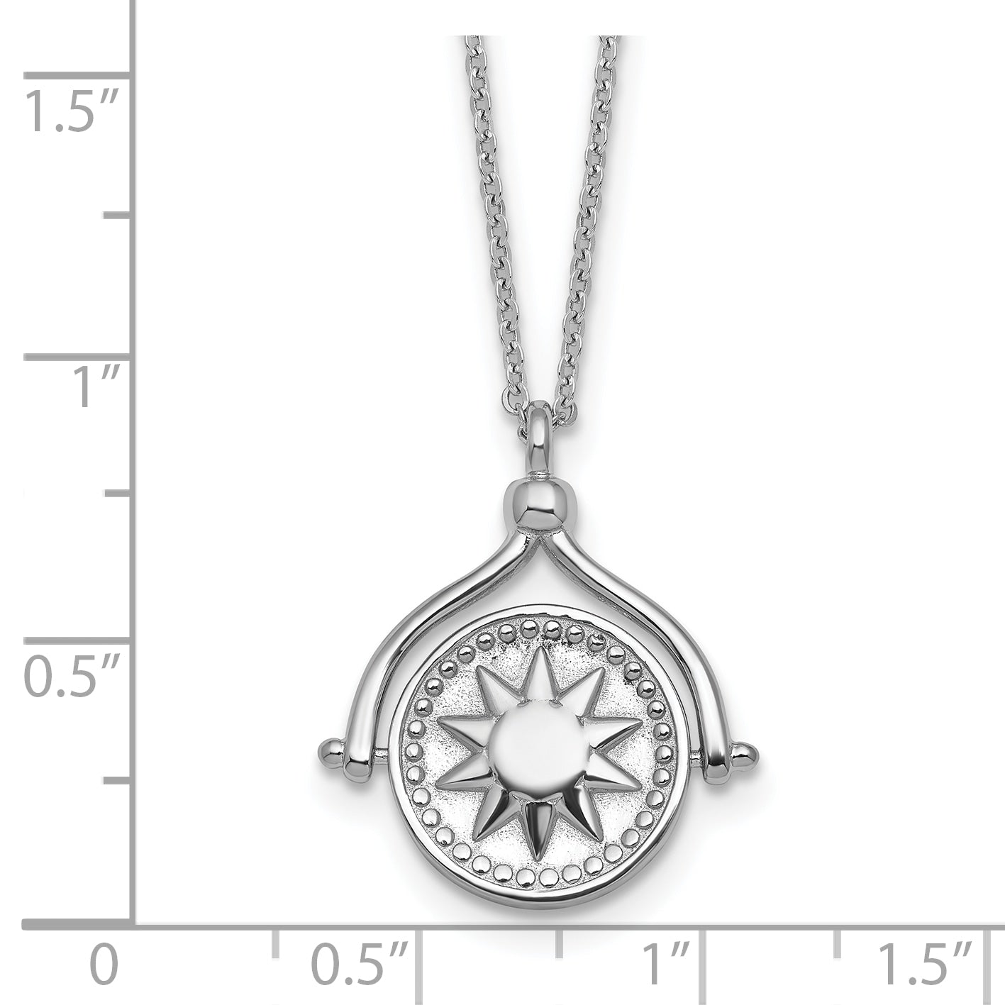 Sterling Silver Rhodium-plated Sun Front/Moon and Star Back Reversible Spinning Pendant 18 inch Necklace