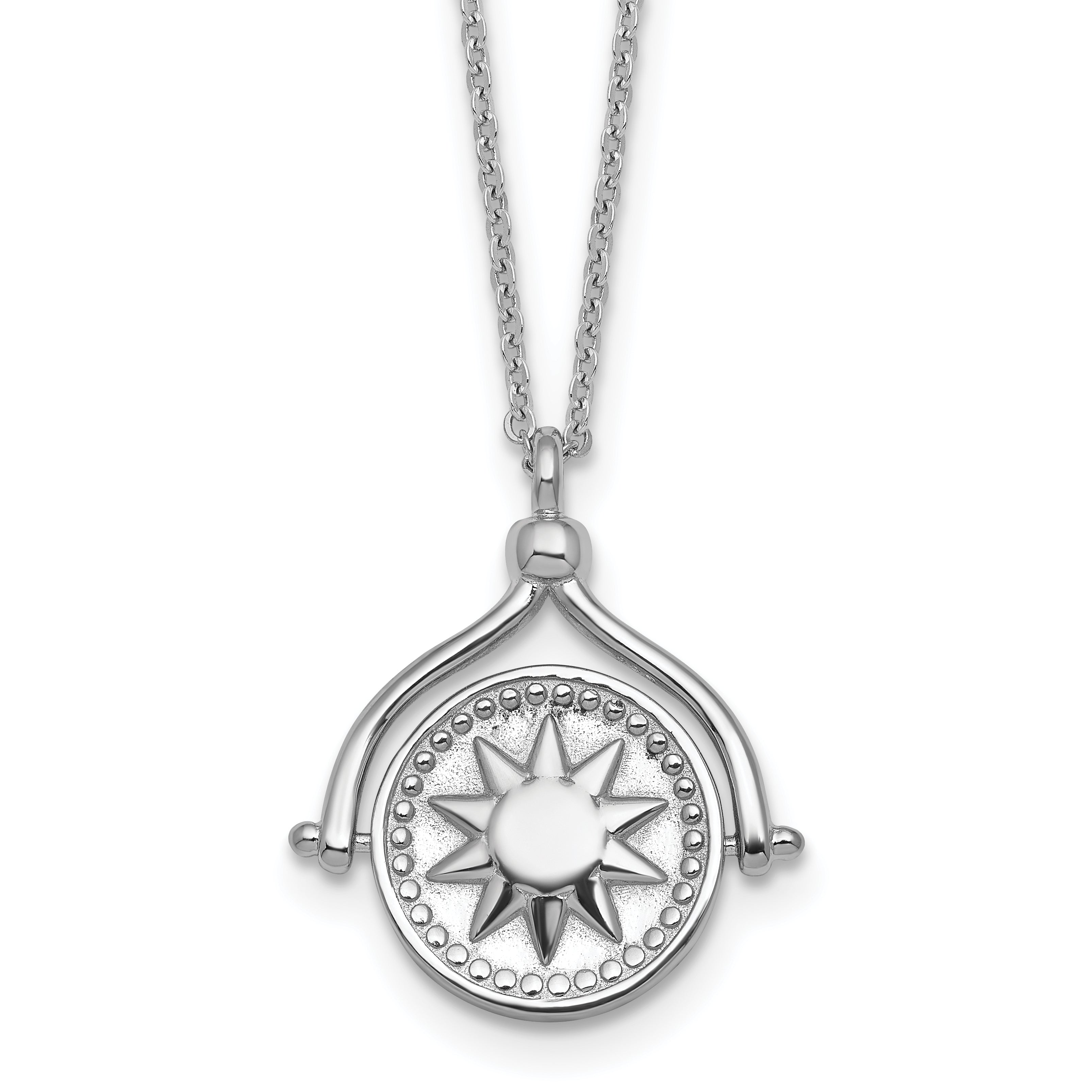 Sterling Silver Rhodium-plated Sun Front/Moon and Star Back Reversible Spinning Pendant 18 inch Necklace