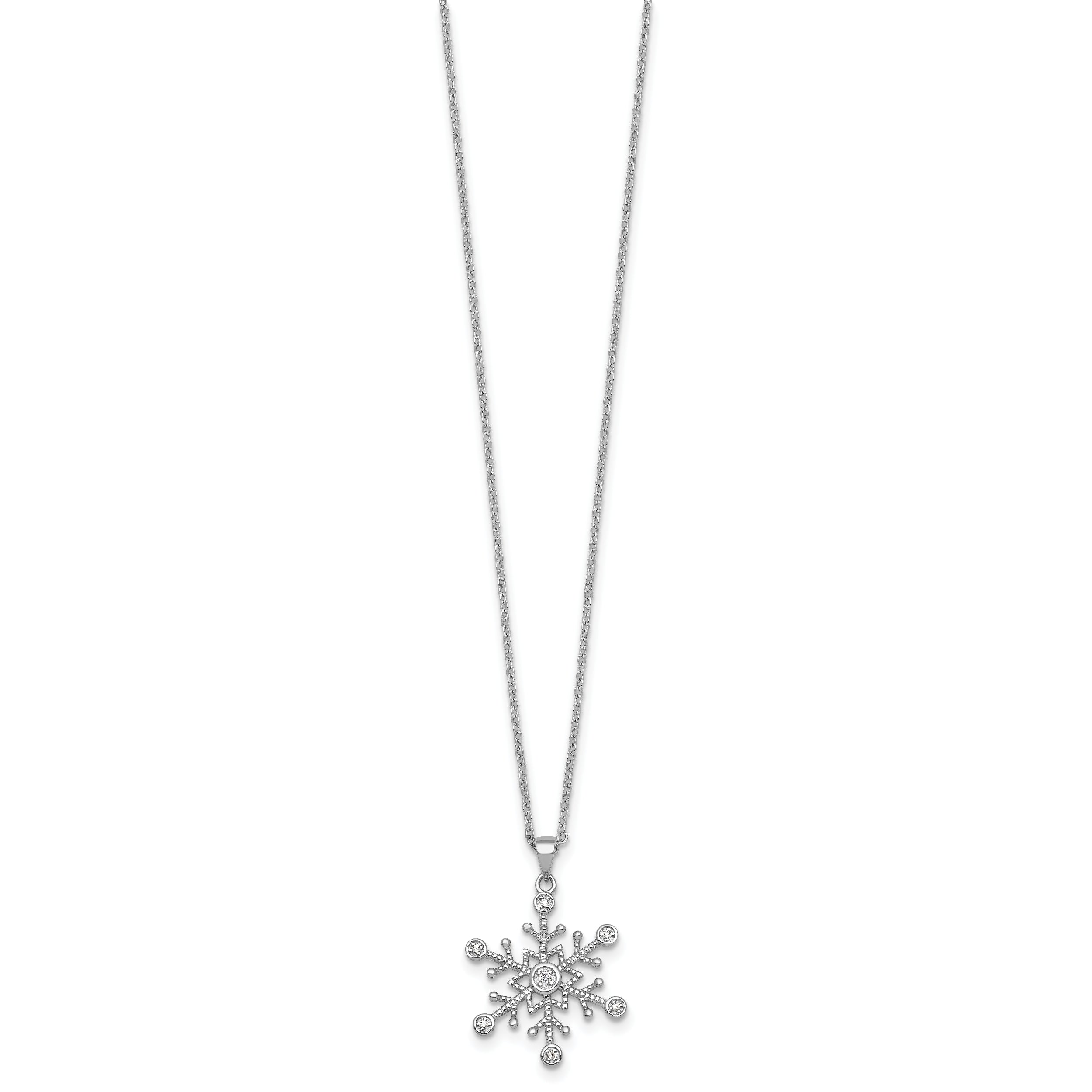 Sterling Silver Rhodium-plated CZ Polished And Textured Snowflake 18 inch Necklace