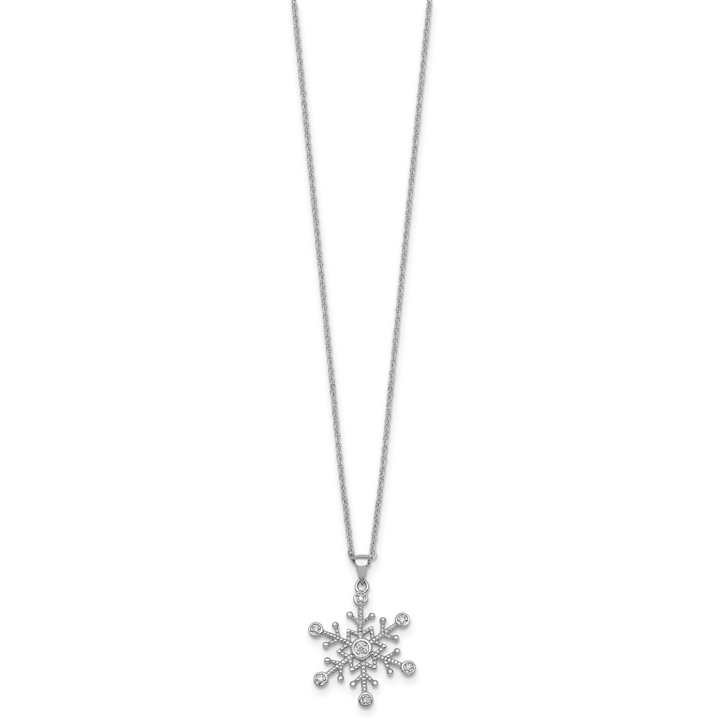 Sterling Silver Rhodium-plated CZ Polished And Textured Snowflake 18 inch Necklace