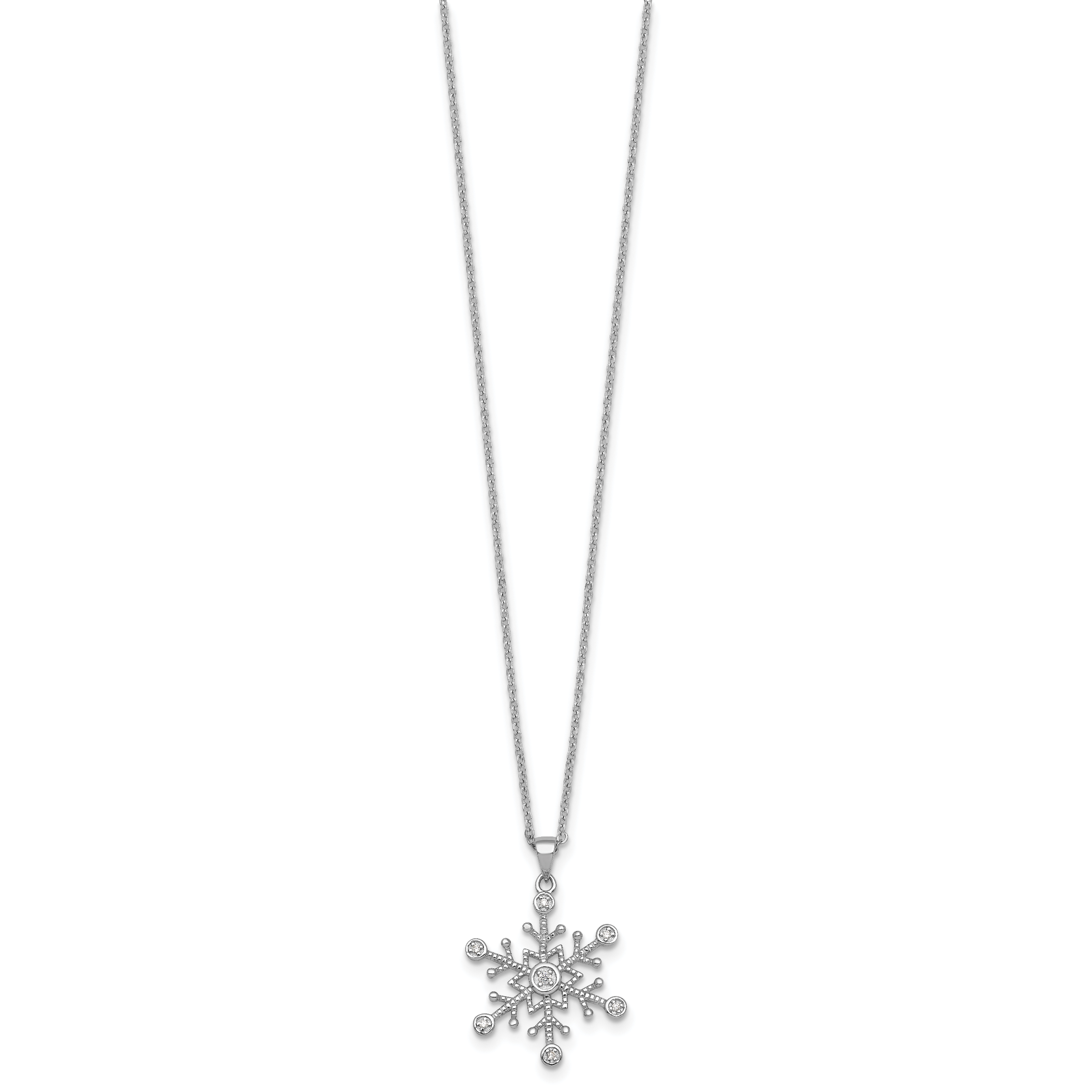 Sterling Silver Rhodium-plated CZ Polished And Textured Snowflake 18 inch Necklace