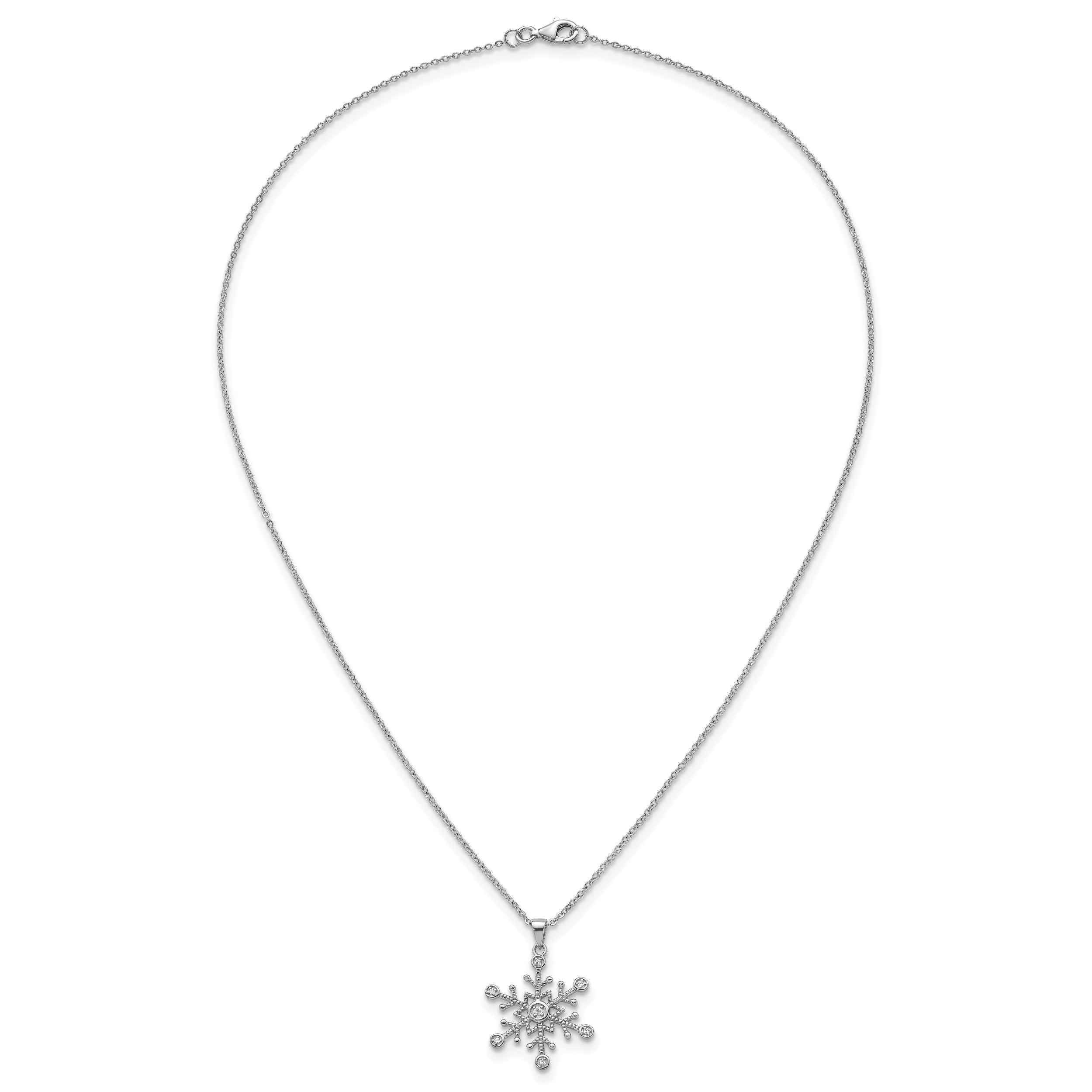 Sterling Silver Rhodium-plated CZ Polished And Textured Snowflake 18 inch Necklace