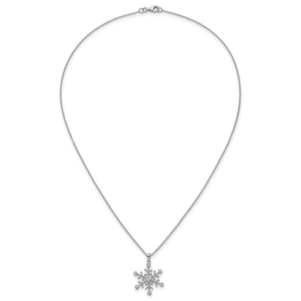 Sterling Silver Rhodium-plated CZ Polished And Textured Snowflake 18 inch Necklace