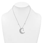 Sterling Silver Rhodium-plated Polished CZ Filigree Moon and Stars 18 Inch Necklace