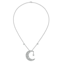 Sterling Silver Rhodium-plated Polished CZ Filigree Moon and Stars 18 Inch Necklace
