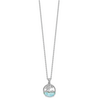 Sterling Silver Rhodium-plated Polished Larimar Beach Scene 16 Inch with 1.75 Inch Extension Necklace