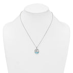 Sterling Silver Rhodium-plated Polished Larimar Beach Scene 16 Inch with 1.75 Inch Extension Necklace