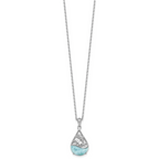 Sterling Silver Rhodium-plated Polished Larimar Dolphin Teardrop 16 Inch with 2 Inch Extension Necklace