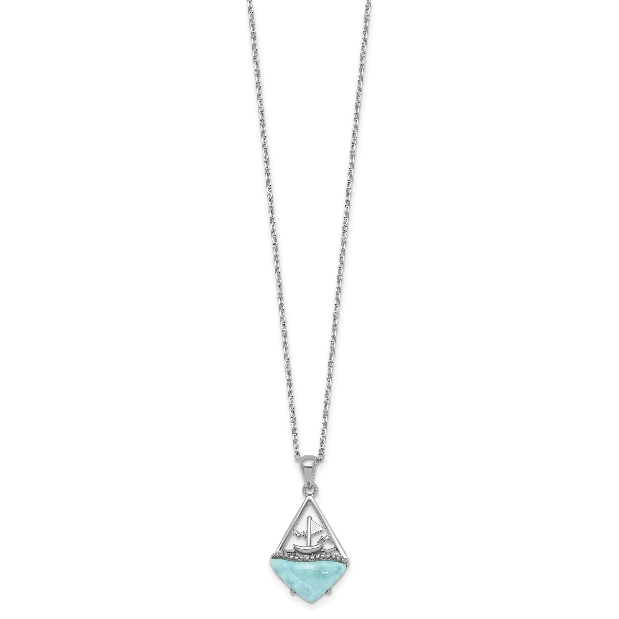 Sterling Silver Rhodium-plated Polished and Beaded Larimar Sailboat 16 Inch with 2 Inch Extension Necklace Secondary image