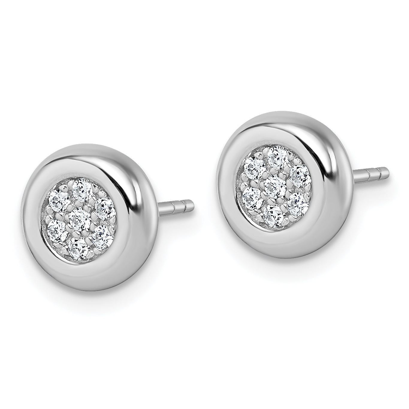 Sterling Silver Rhodium-plated CZ Round Cluster Post Earrings