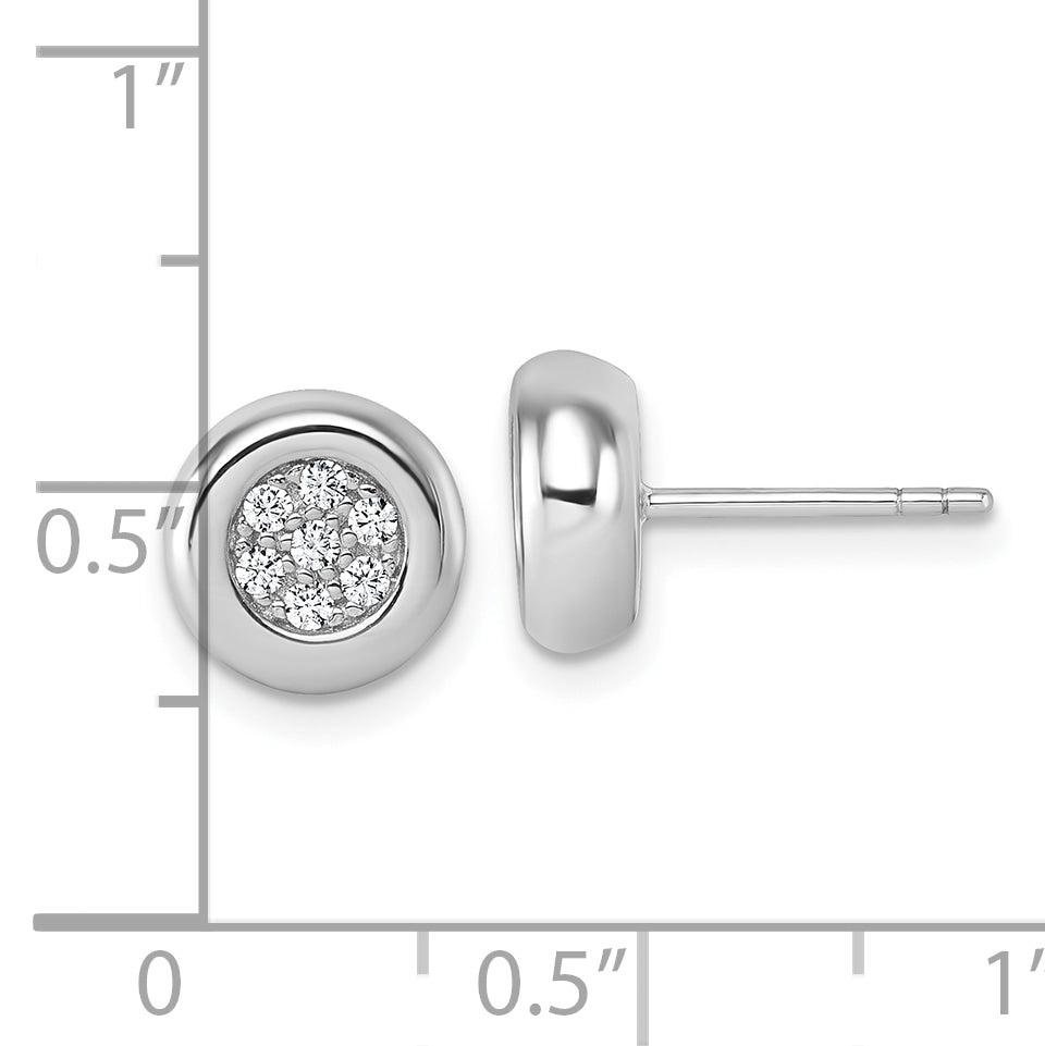 Sterling Silver Rhodium-plated CZ Round Cluster Post Earrings