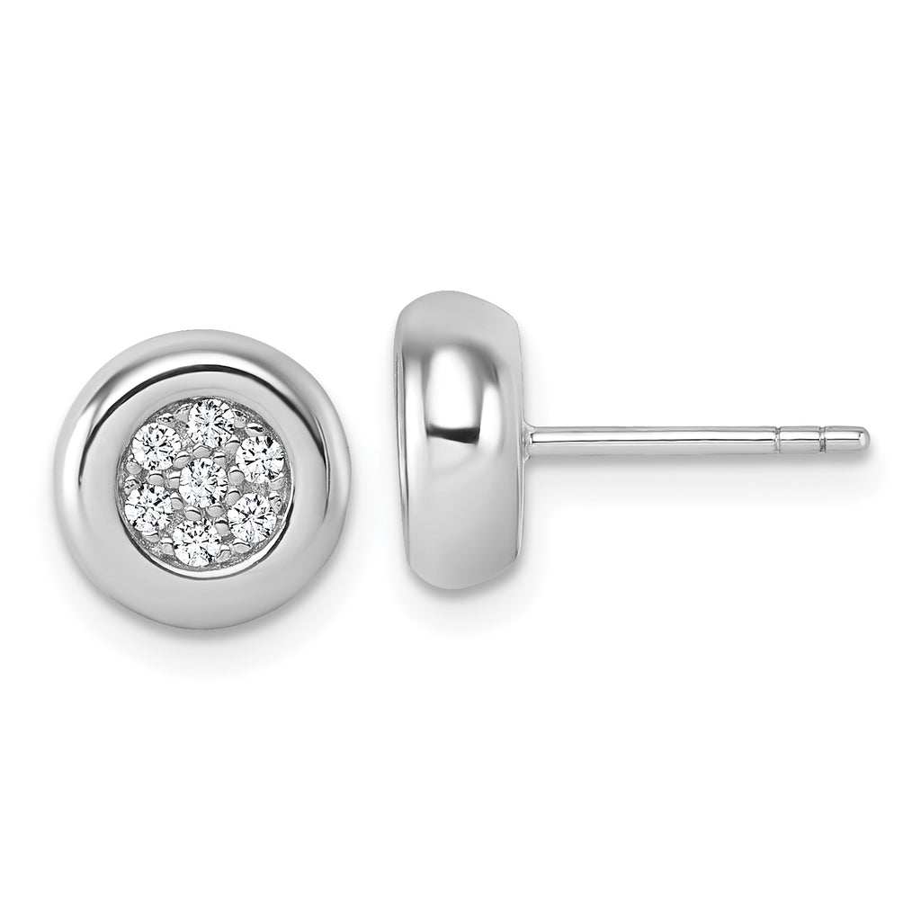 Sterling Silver Rhodium-plated CZ Round Cluster Post Earrings