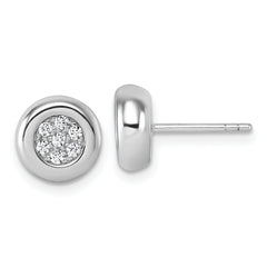 Sterling Silver Rhodium-plated CZ Round Cluster Post Earrings