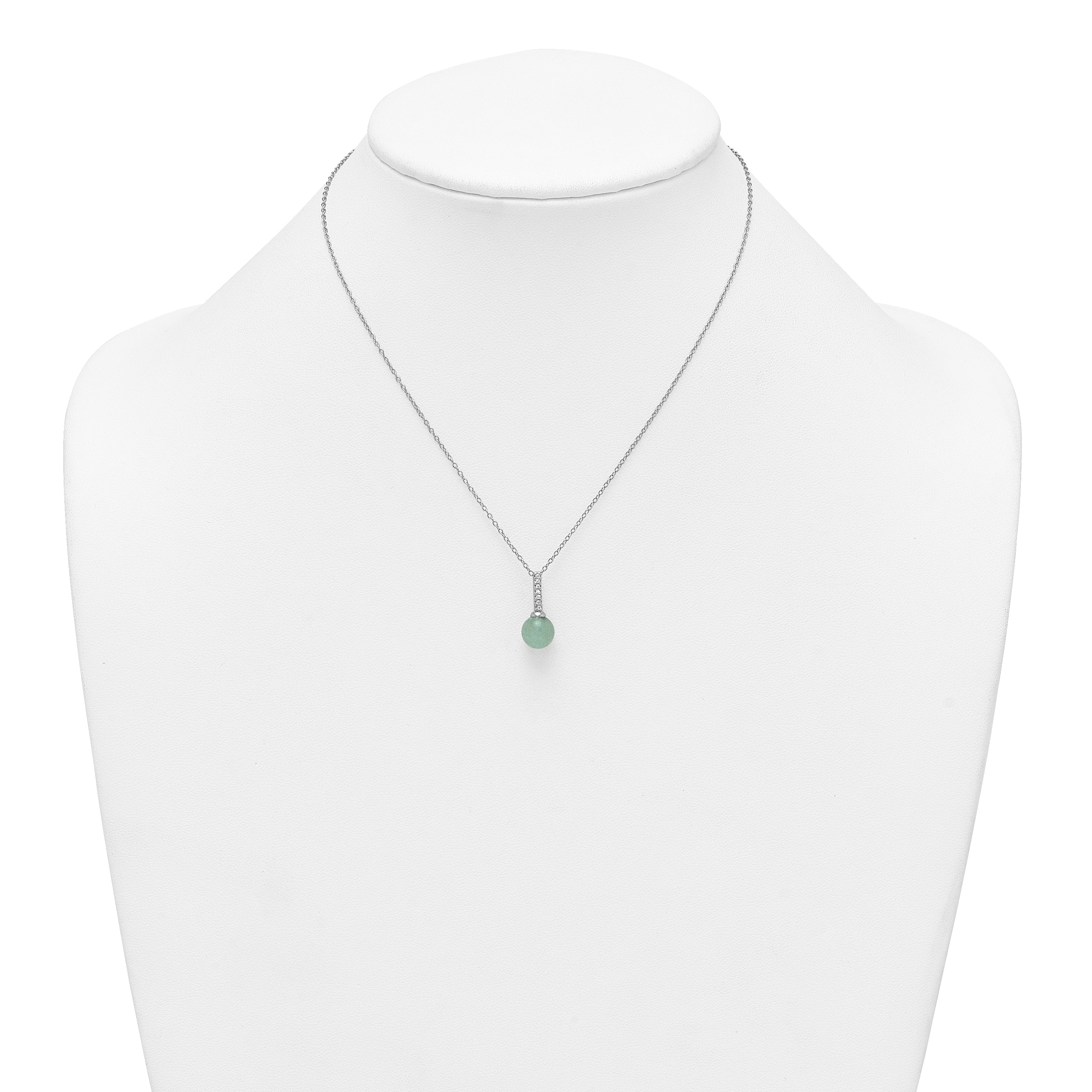 Sterling Silver Rhodium-plated Aventurine and CZ 16 inch with 2 inch Extender Necklace