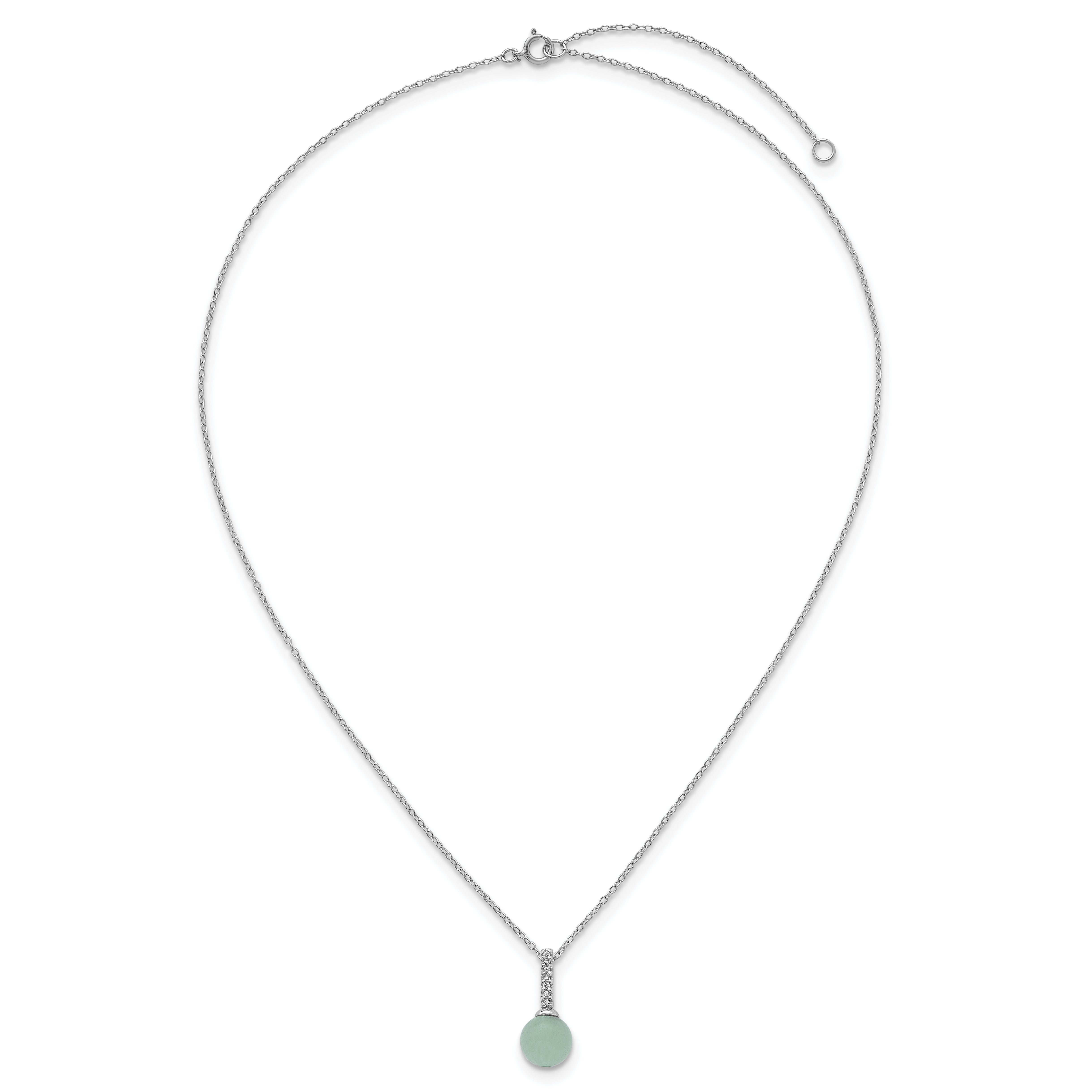 Sterling Silver Rhodium-plated Aventurine and CZ 16 inch with 2 inch Extender Necklace