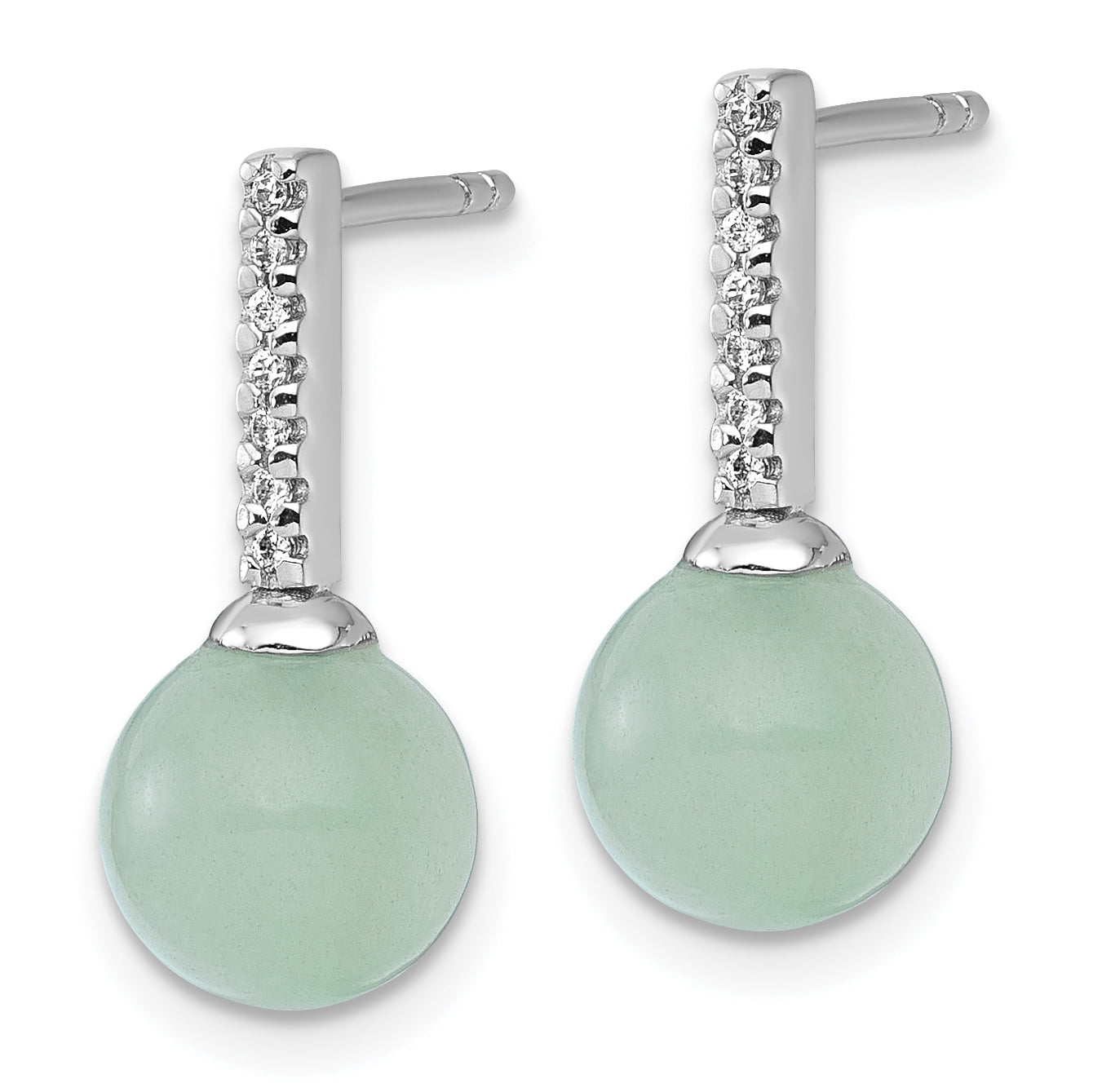 Sterling Silver Rhodium-plated Aventurine and CZ Drop Post Earrings Secondary image