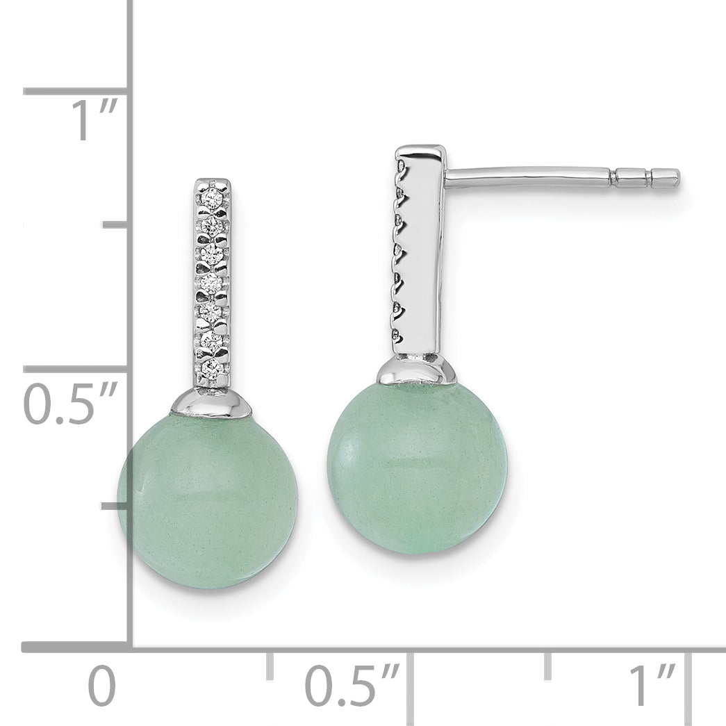 Sterling Silver Rhodium-plated Aventurine and CZ Drop Post Earrings
