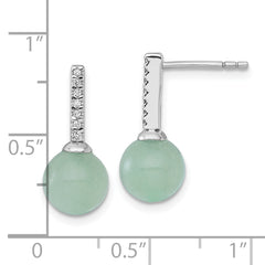 Sterling Silver Rhodium-plated Aventurine and CZ Drop Post Earrings