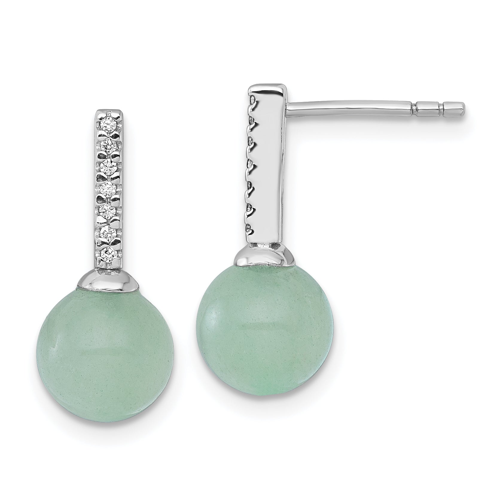 Sterling Silver Rhodium-plated Aventurine and CZ Drop Post Earrings Main image
